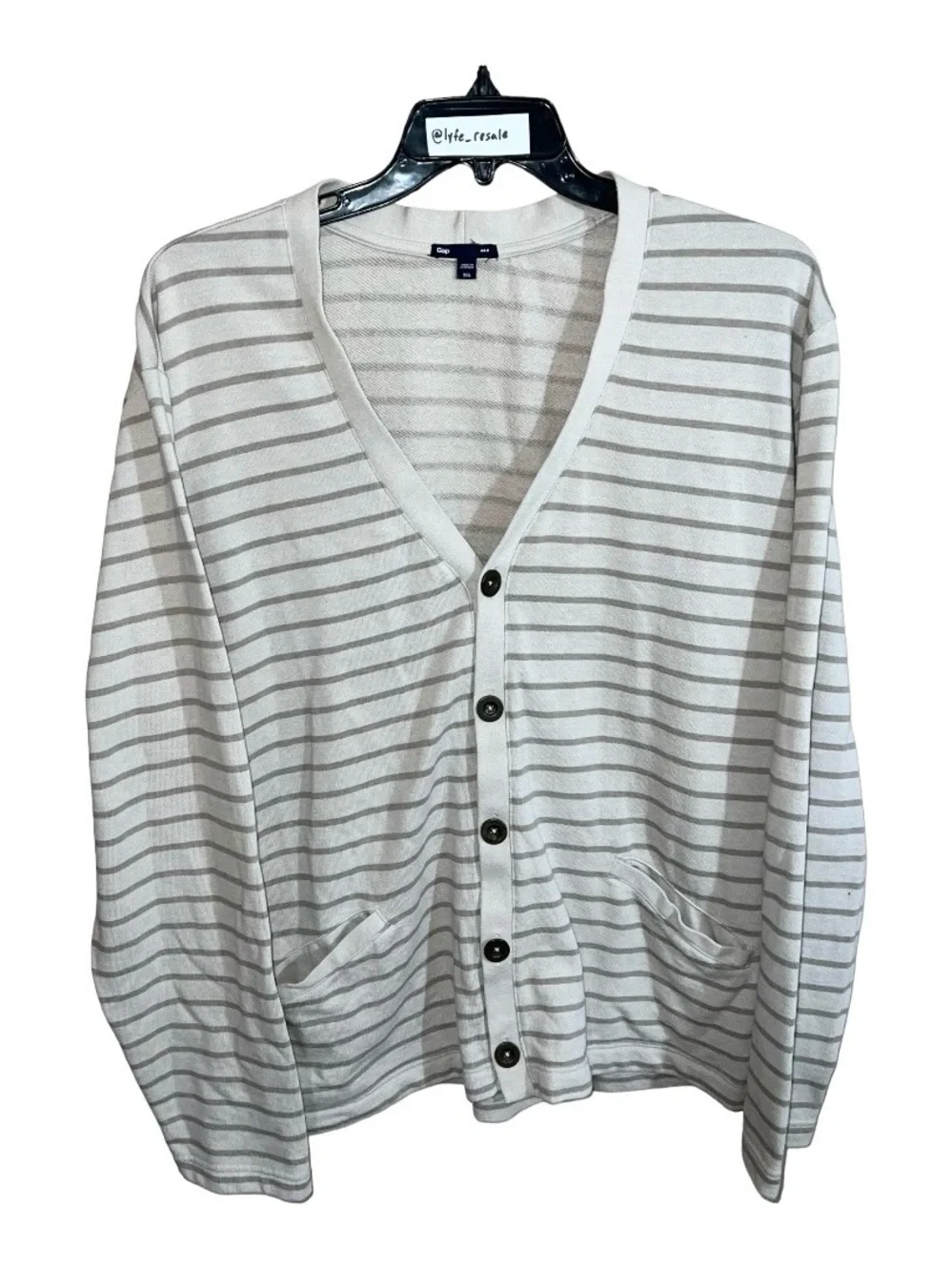 Gap Cardigan Sweater Men’s XXL Beige Tan Stripes Button Front